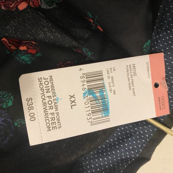 New Y2K Structure SlimFit Men XXL Cotton ButtonUp Shirt ShortSleeve Black Floral - Picture 3 of 8